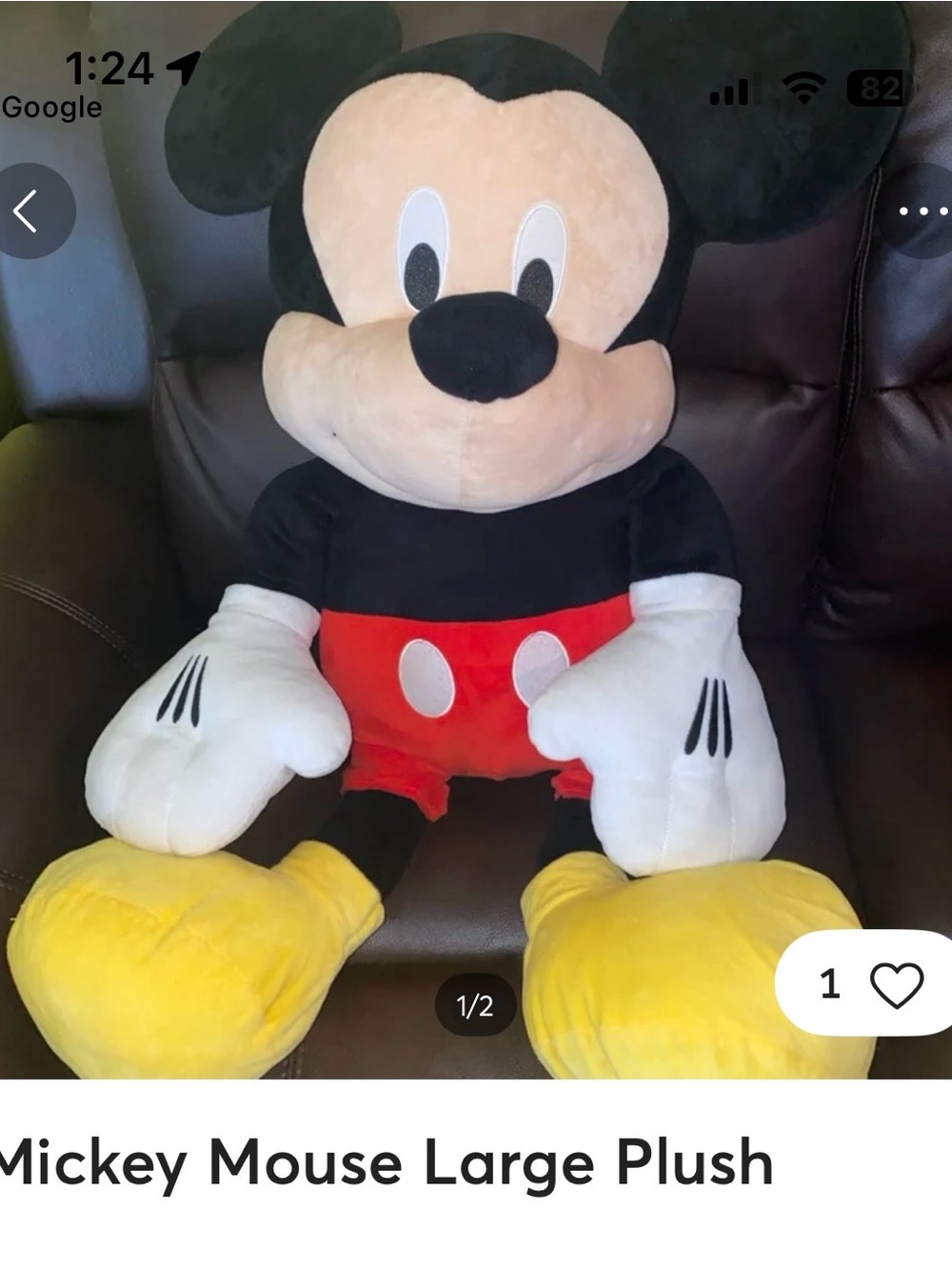 Mickey Mouse Large Plush Toy - Black, Red, Yellow 35”